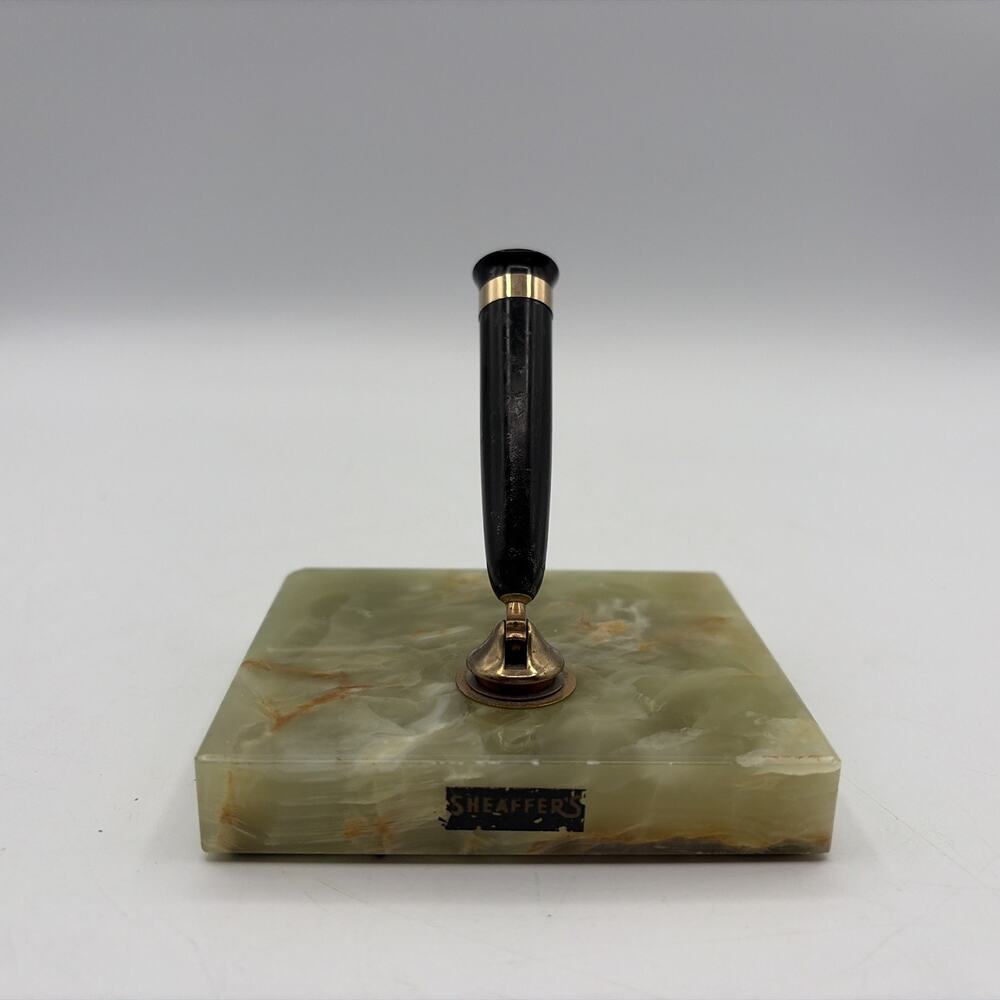VTG Collectible Sheaffer Green Marble Alabaster Retro Desk Fountain Pen Holder